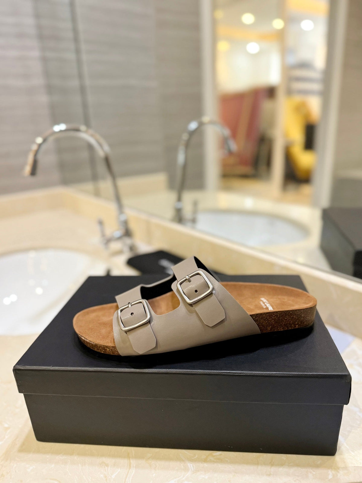 SL Flat Sandal Women Brown Seude Grey Calfskin