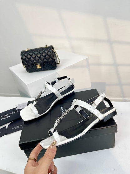 SL CASSANDRA ONE SANDAL FLAT WHITE CALFSKIN