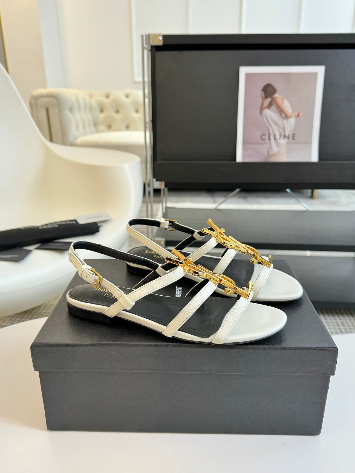 SL CASSANDRA TRIPLE SANDAL FLAT WHITE CALFSKIN