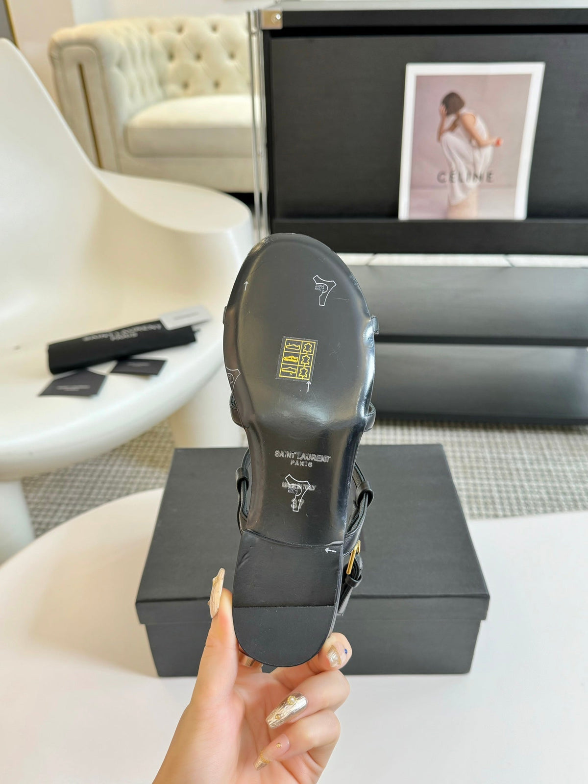 Yves SL Buckle Women Sandals Black Leather