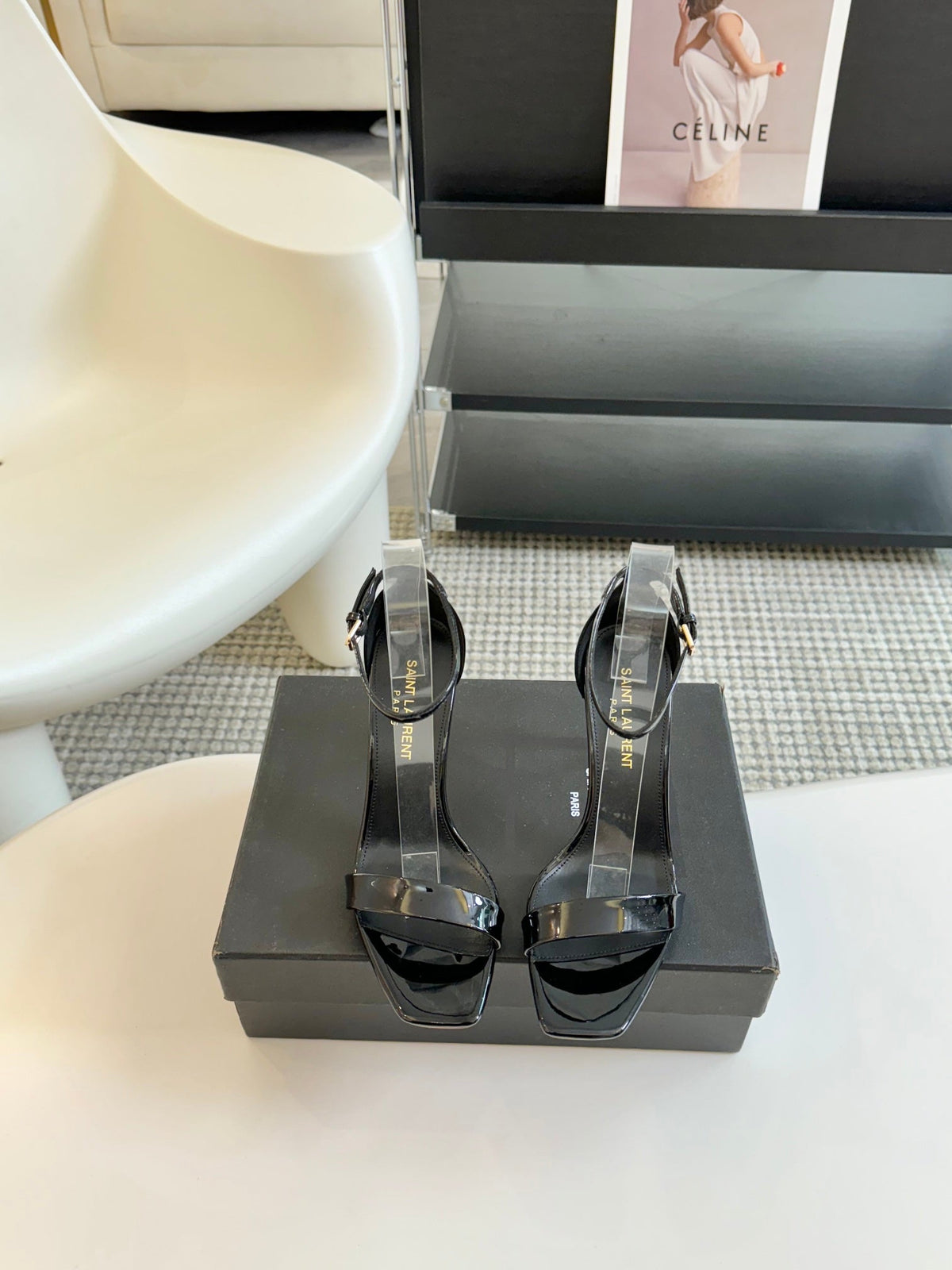 SL SQUARE-TOED HIGH HEELS BLACK CALFSKIN