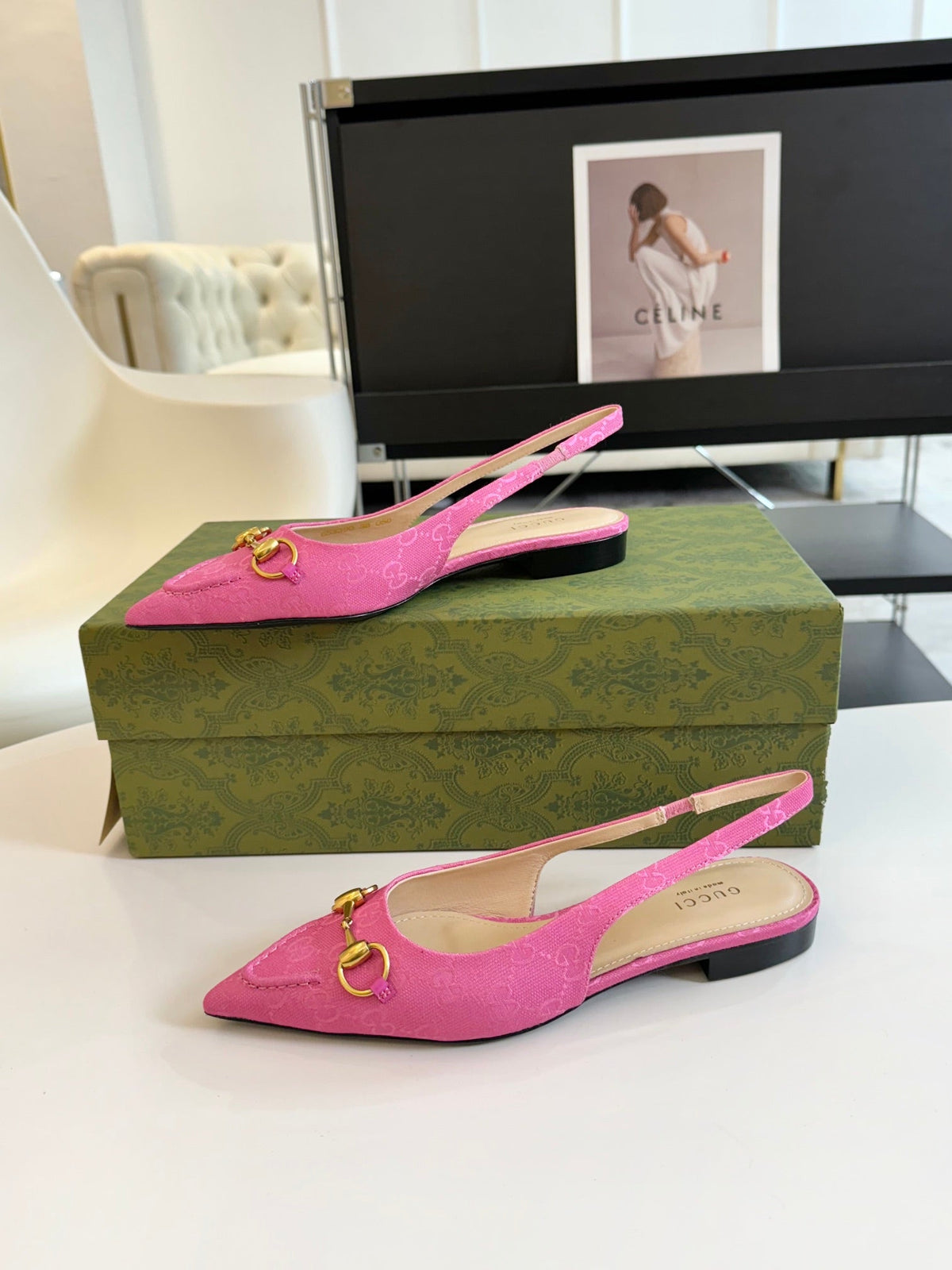 GG HORSEBIT SLINGBACK BALLET FLAT PINK CANVAS