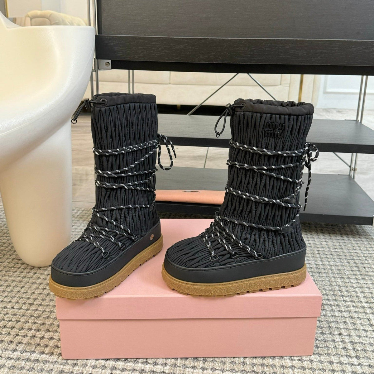 SNOW LONG BOOTS IN BLACK WRINKLED NYLON