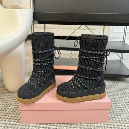 SNOW LONG BOOTS IN BLACK WRINKLED NYLON