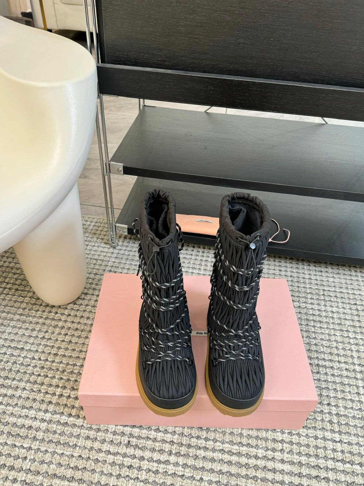 SNOW LONG BOOTS IN BLACK WRINKLED NYLON