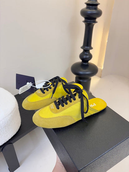 SNEAKER MULES IN YELLOW NYLON AND SUEDE