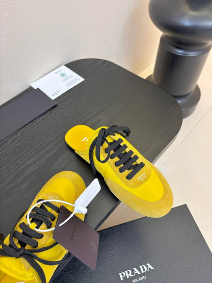 SNEAKER MULES IN YELLOW NYLON AND SUEDE