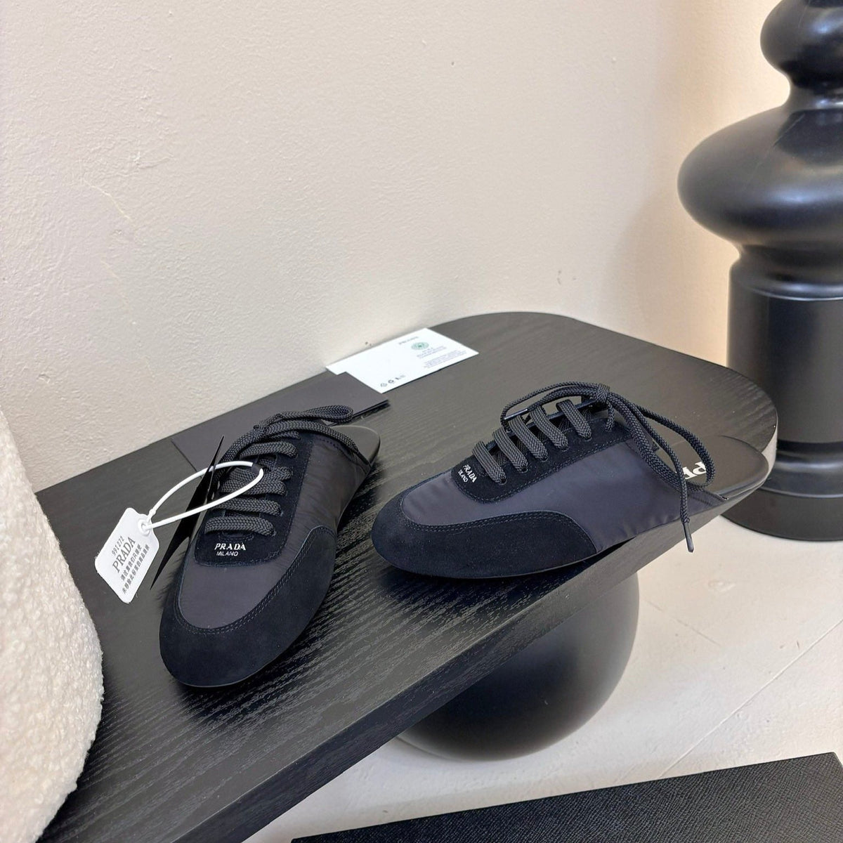 SNEAKER MULES IN BLACK NYLON AND SUEDE