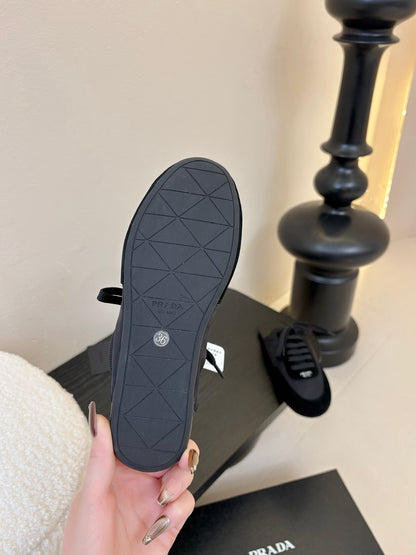 SNEAKER MULES IN BLACK NYLON AND SUEDE