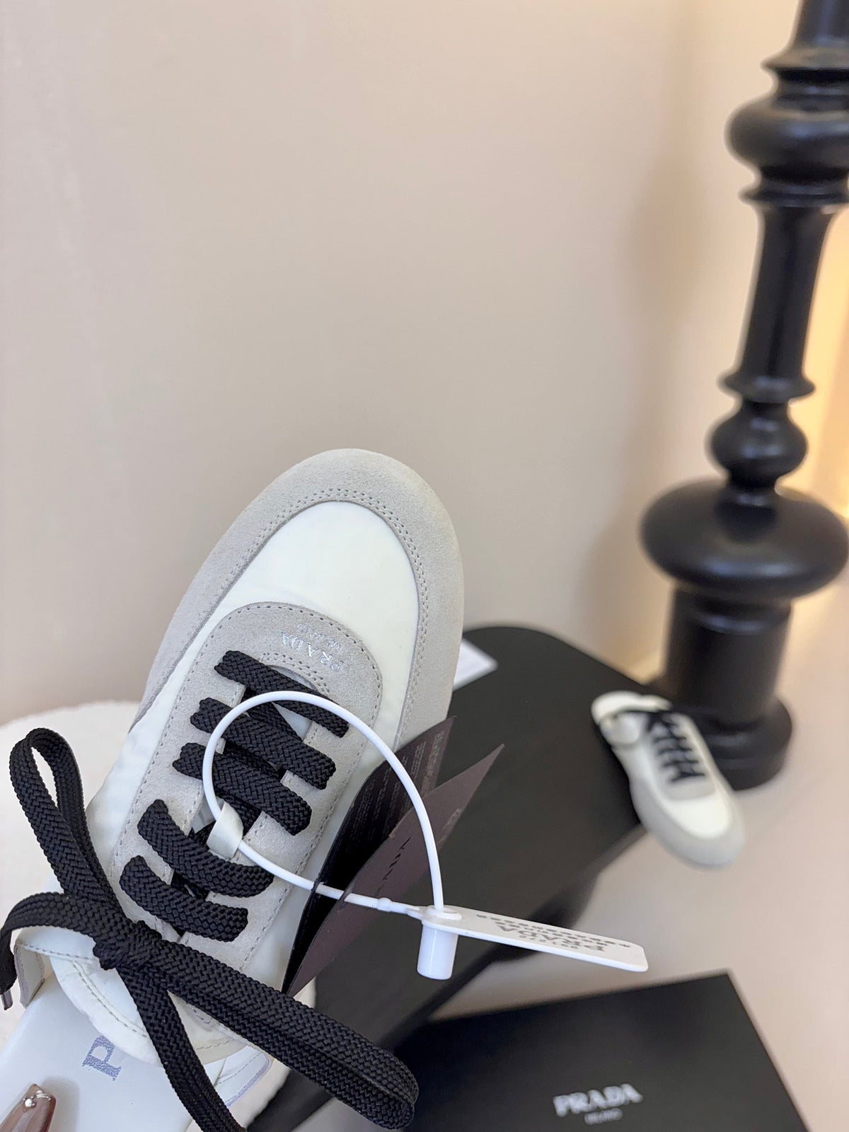SNEAKER MULES IN BEIGE SUEDE AND WHITE NYLON