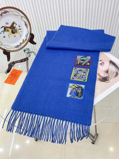 BADGES SOIE MUFFLER 180 CM SCRAF IN COBALT BLUE CASHMERE