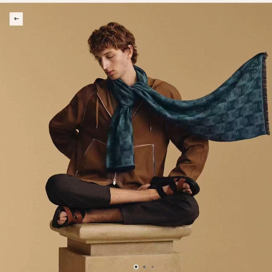 SCARF 200 CM IN COBALT BLUE MONOGRAM CASHMERE