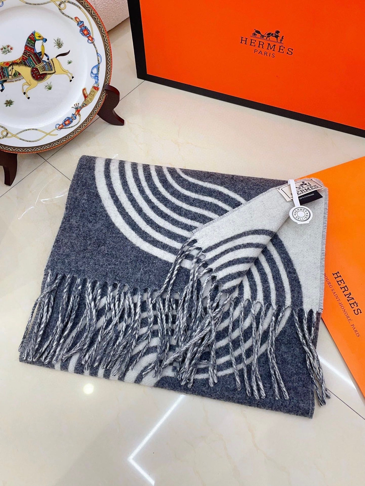 SCARF 180 CM IN SHARK GREY MIX WHITE CASHMERE