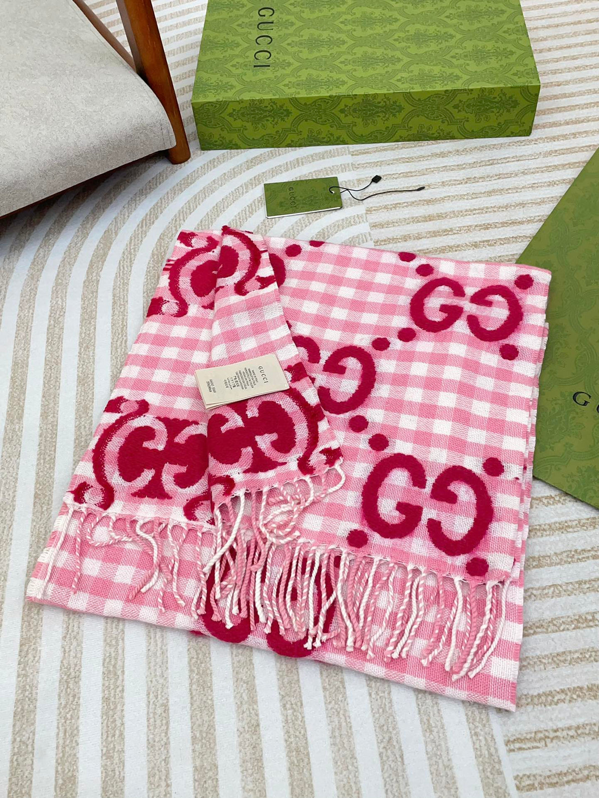 SCARF 220 CM IN BRIGHT PINK MIX WHITE WOOL 401164