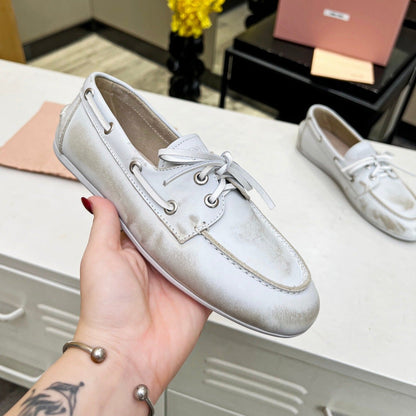 Lace-up Retro Loafers White Cowhide