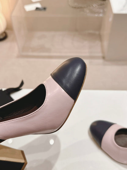 HIGH SLINGBACKS LIGHT PINK MIX BLACK SHEEPSKIN