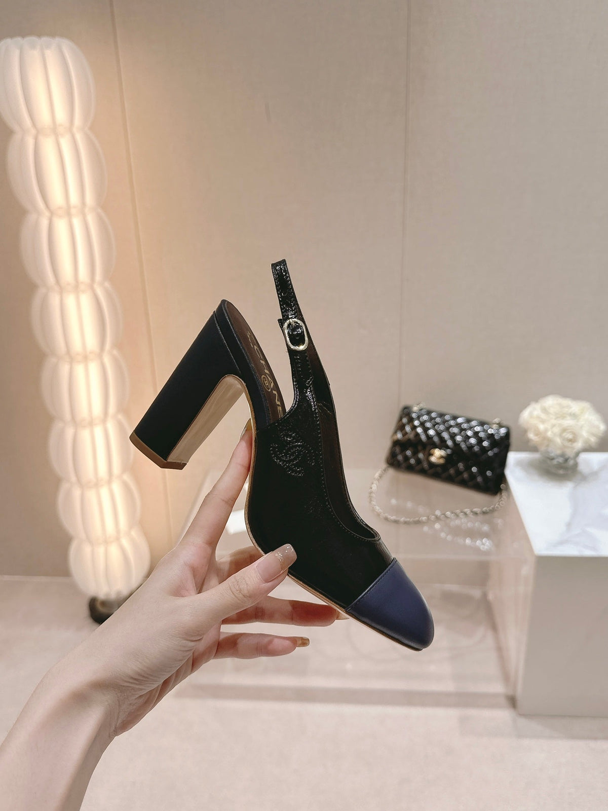 HIGH SLINGBACKS BLACK MIX VIOLET SHEEPSKIN