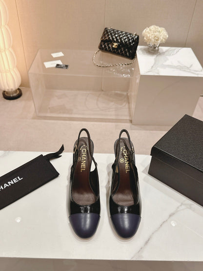 HIGH SLINGBACKS BLACK MIX VIOLET SHEEPSKIN