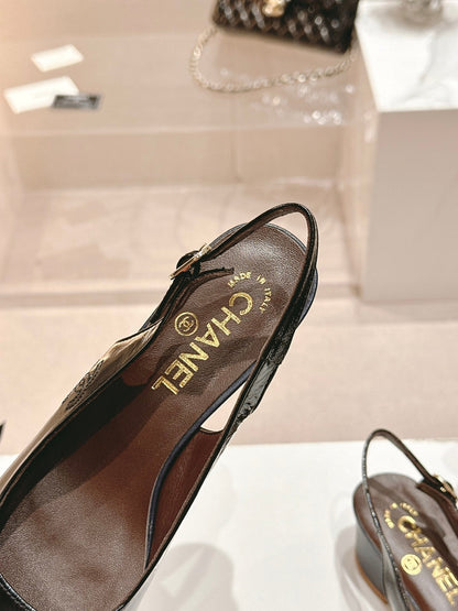 SLINGBACKS IN BLACK SHEEPSKIN