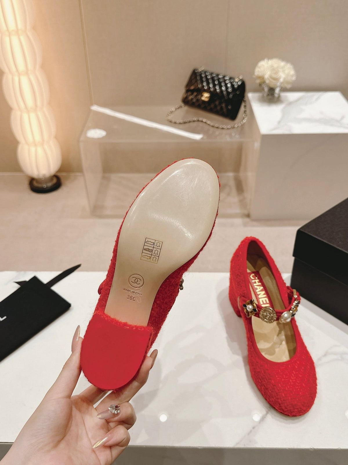 HIGH MARY JANE SHOES RED PINK WOOL TWEED