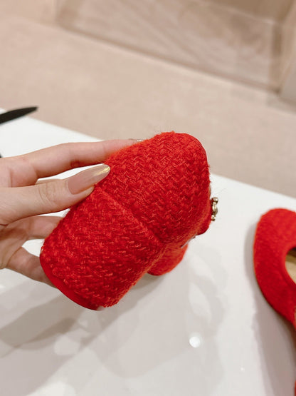 HIGH MARY JANE SHOES RED PINK WOOL TWEED