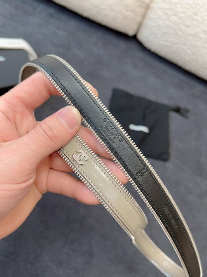 BELT 20MM IN GRAY CALFSKIN WITH INTERWOVEN CHAIN BUCKLE ZIPPER IN TRIM SILVER HARDWARE