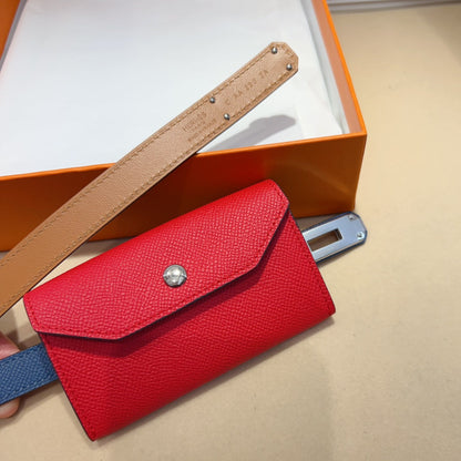 HM KELLY CHERRY RED POCKET 18MM BELT NAVY BLUE LEATHER SILVER HARDWARE