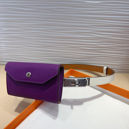 HM KELLY VIOLET PURPLE POCKET 18MM BELT WHITE LEATHER SILVER HARDWARE