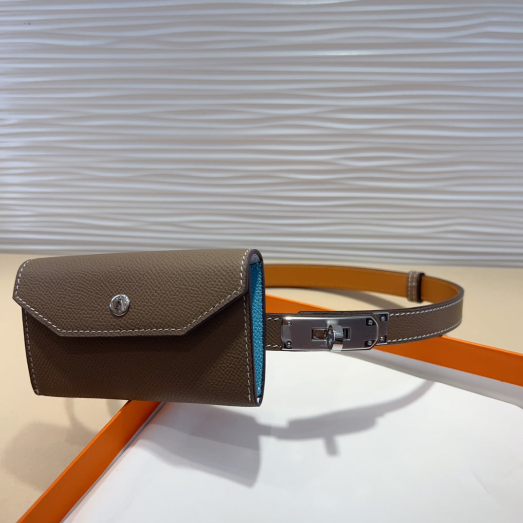 HM KELLY DARK BROWN POCKET 18MM BELT LEATHER SILVER HARDWARE