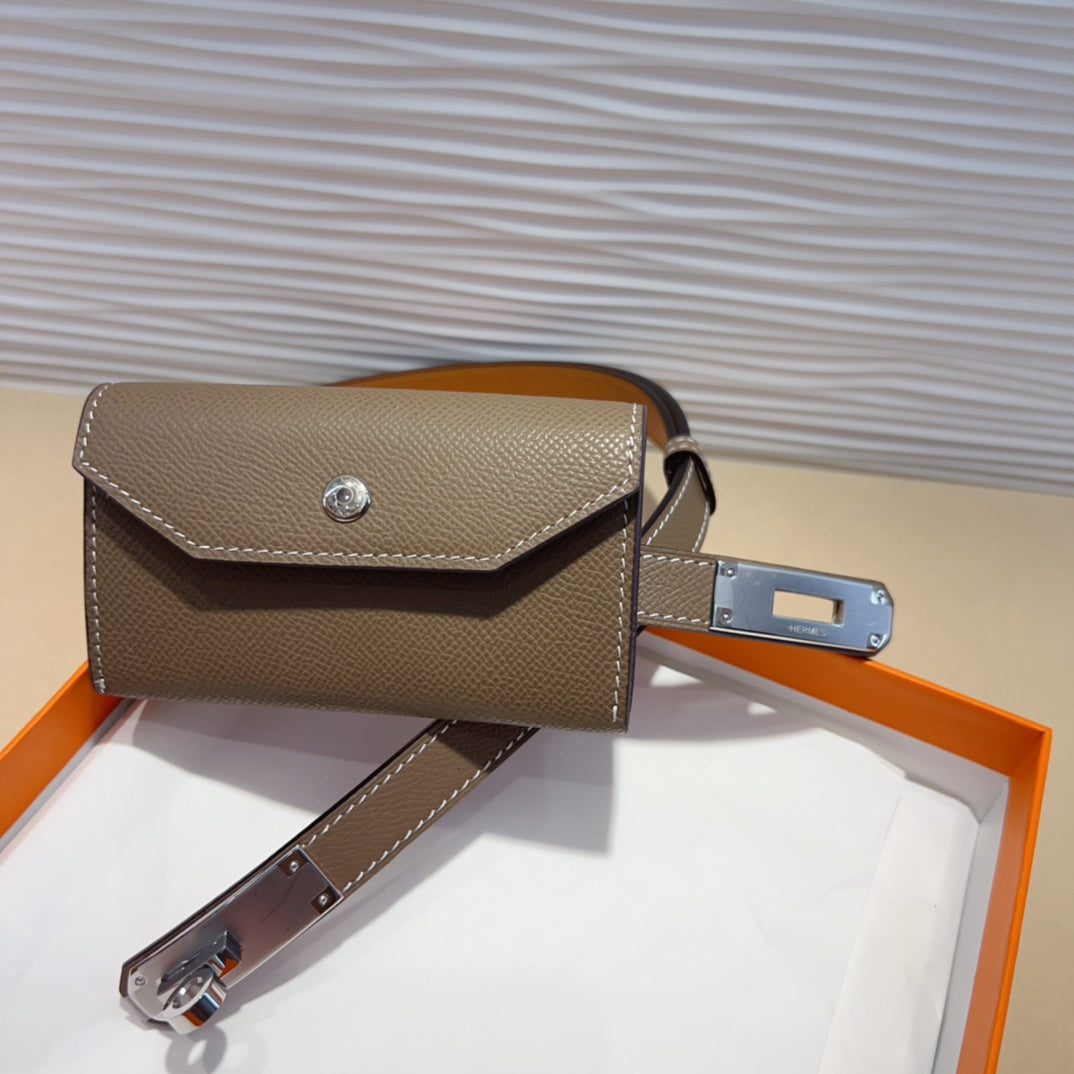 HM KELLY DARK BROWN POCKET 18MM BELT LEATHER SILVER HARDWARE