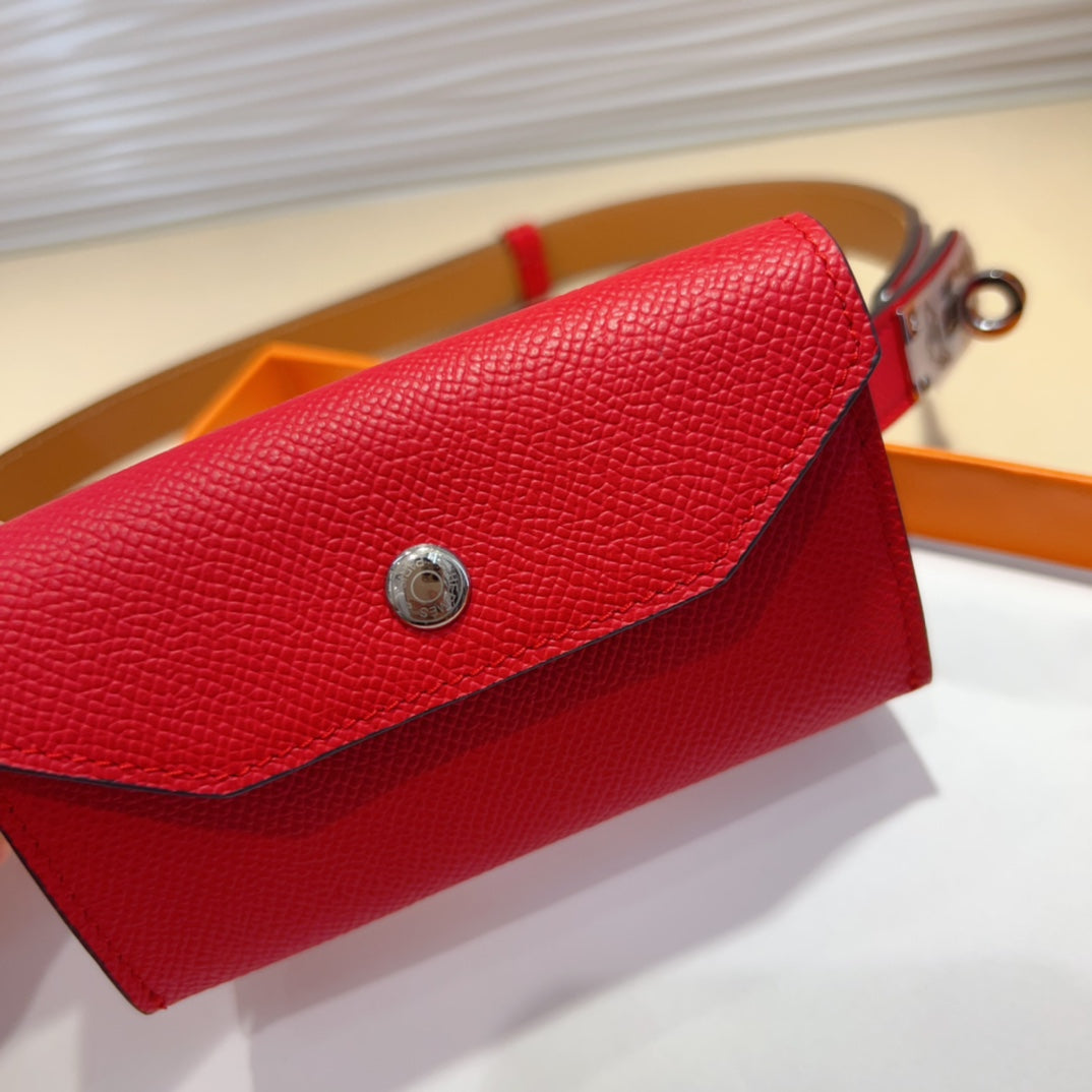 HM KELLY CHERRY RED POCKET 18MM BELT LEATHER SILVER HARDWARE