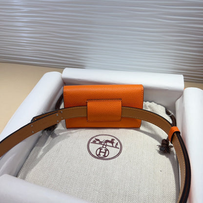 HM KELLY POCKET 18MM BELT ORANGE LEATHER SILVER HARDWARE