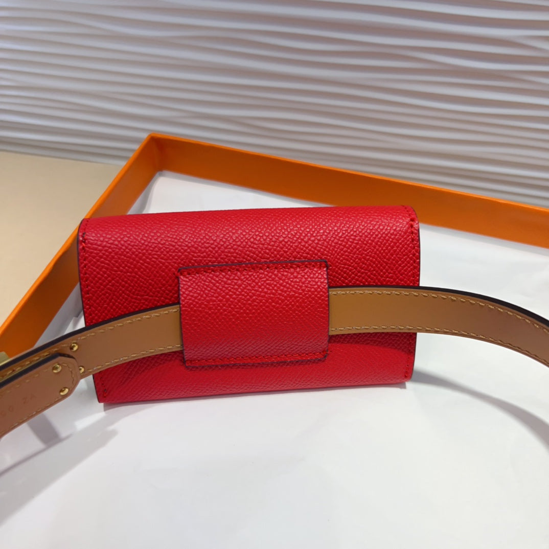 HM KELLY POCKET 18MM BELT CHERRY RED LEATHER GOLD HARDWARE