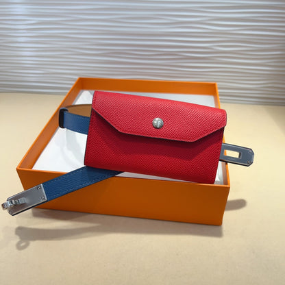 HM KELLY CHERRY RED POCKET 18MM BELT NAVY BLUE LEATHER GOLD HARDWARE