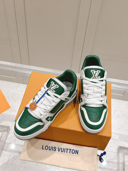 LV TRAINER SNEAKER IN BORNEO GREEN GRAINED CALFSKIN