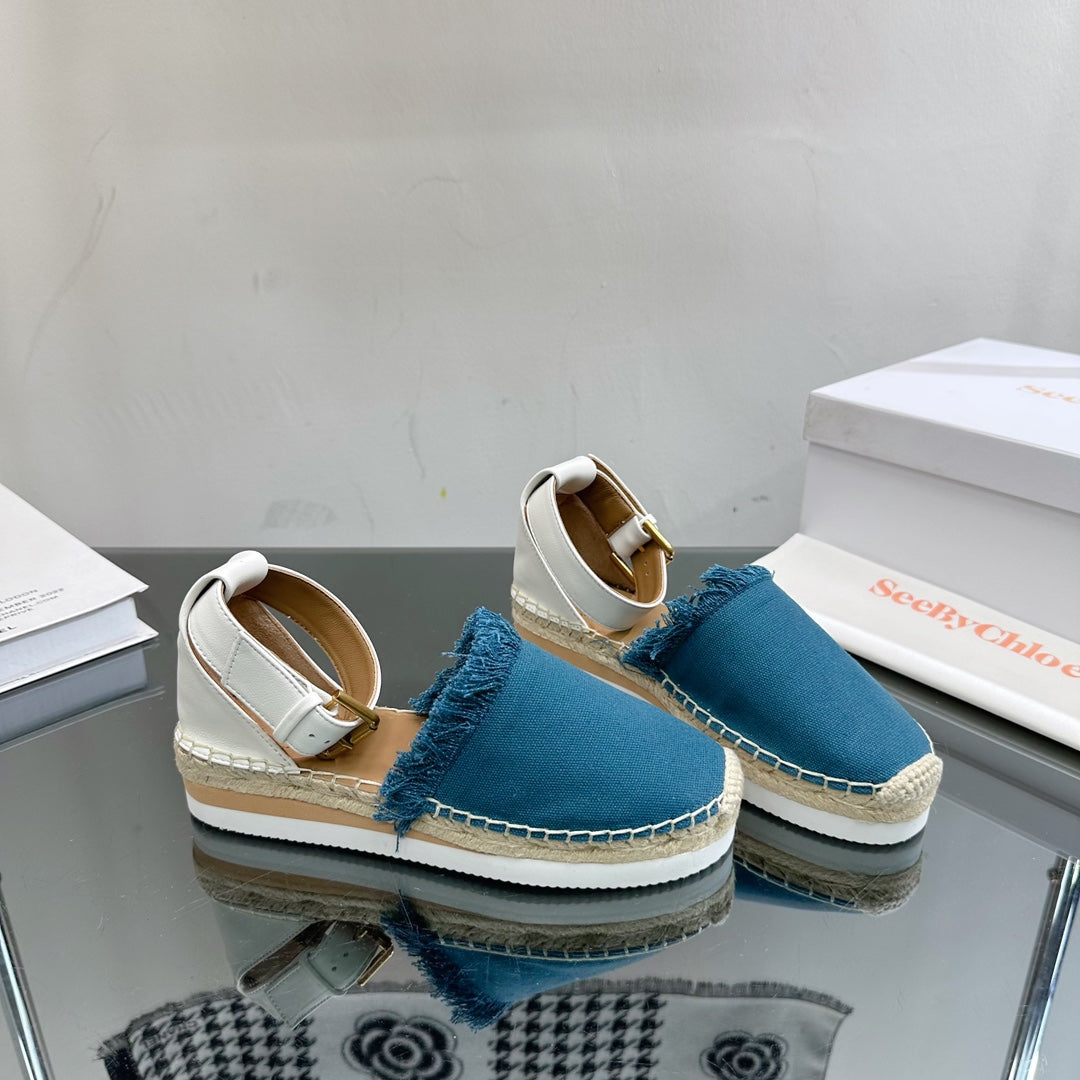 SEE BY ESPADRILLES SANDAL IN CERULEAN BLUE FABRIC AND WHITE CALFSKIN