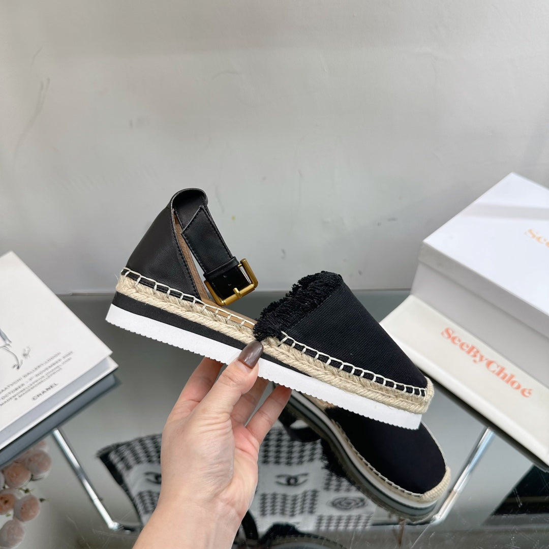 SEE BY ESPADRILLES SANDAL IN BLACK FABRIC AND CALFSKIN