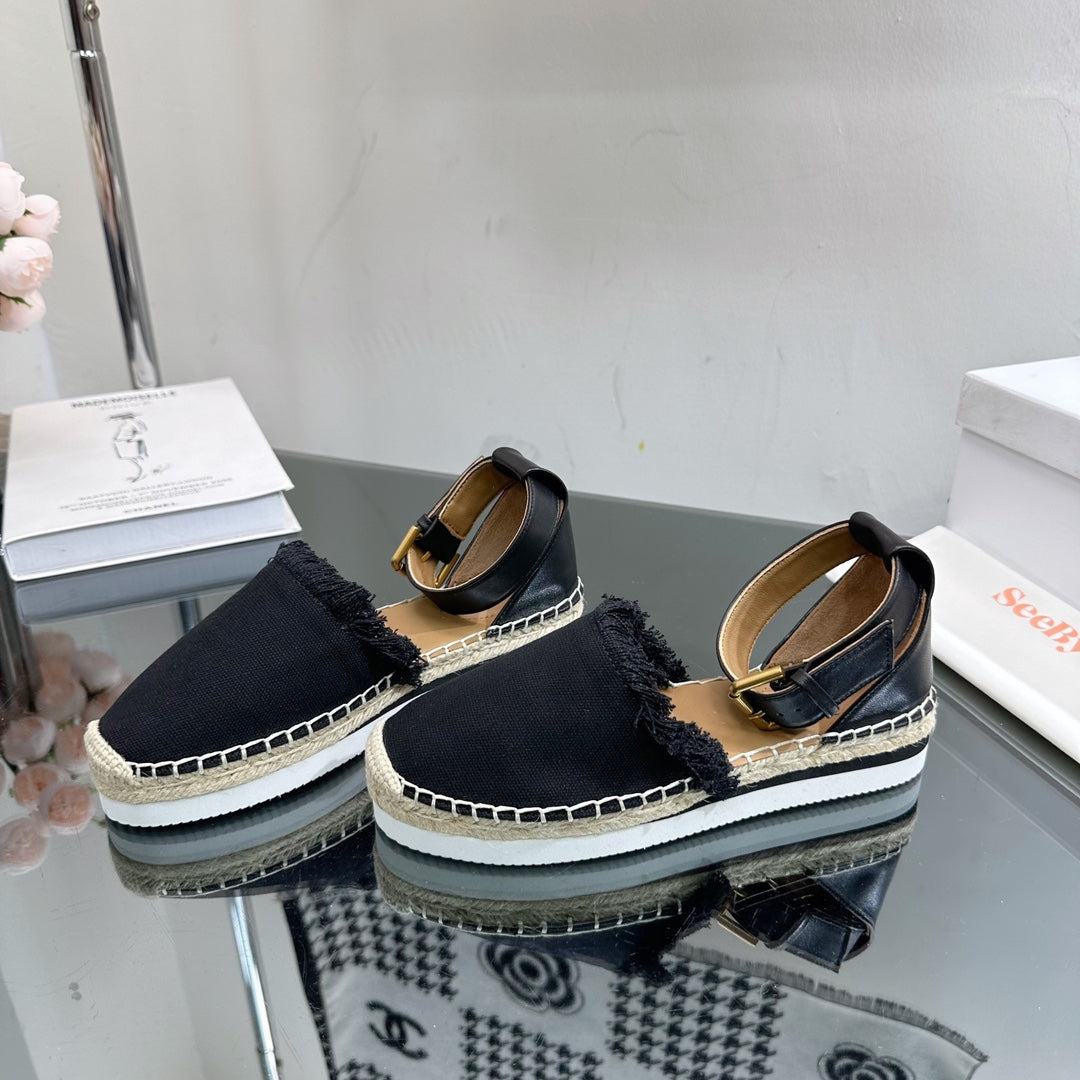 SEE BY ESPADRILLES SANDAL IN BLACK FABRIC AND CALFSKIN