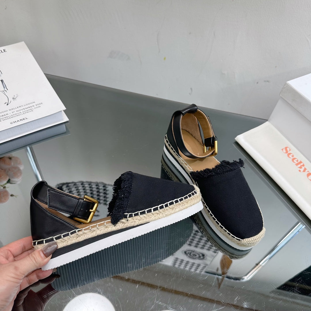 SEE BY ESPADRILLES SANDAL IN BLACK FABRIC AND CALFSKIN