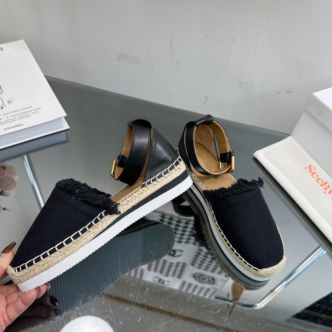 SEE BY ESPADRILLES SANDAL IN BLACK FABRIC AND CALFSKIN
