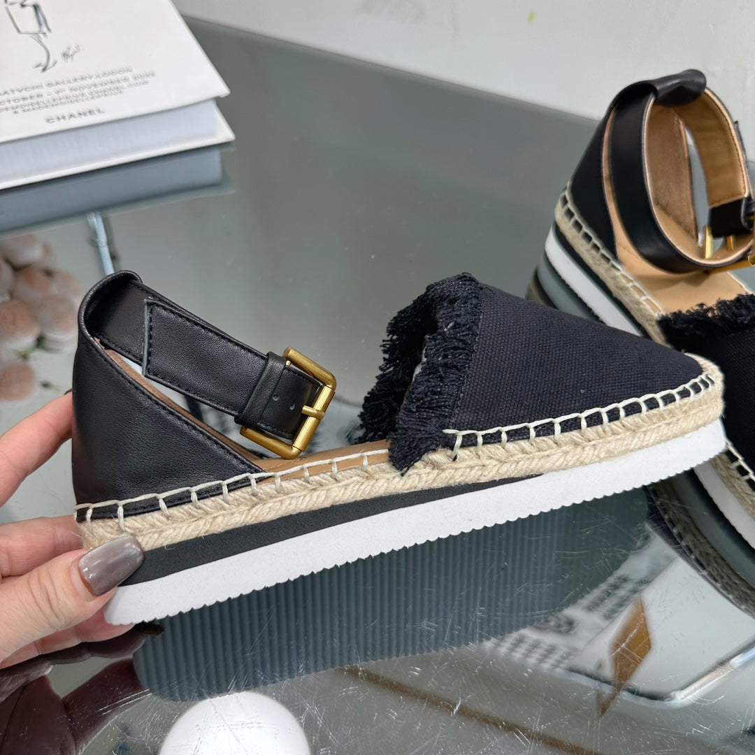 SEE BY ESPADRILLES SANDAL IN BLACK FABRIC AND CALFSKIN