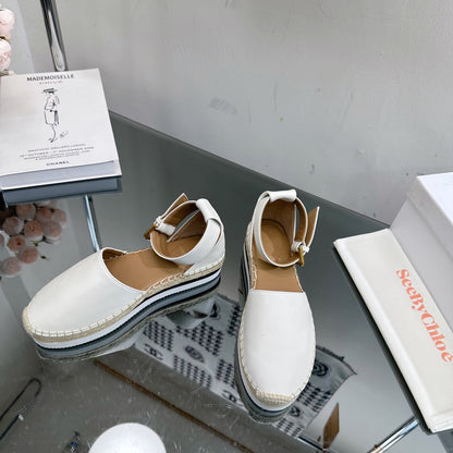 SEE BY ESPADRILLES SANDAL IN WHITE CALFSKIN AND WOVEN RAFFIA