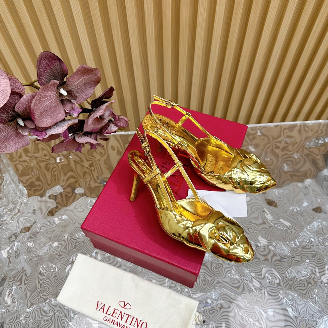 ATELIER SLINGBACK HEELS 75 MM IN GOLD METALLIC CALFSKIN