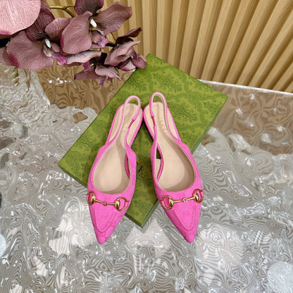 WOMEN'S SLIDE SANDAL WITH GG CROSS BRIGHT PINK CANVAS