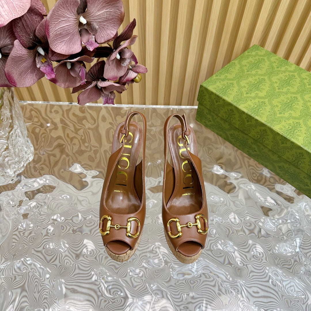 GG SANDAL WITH PLATFORM AND CLAMP CARAMEL LAMBSKIN