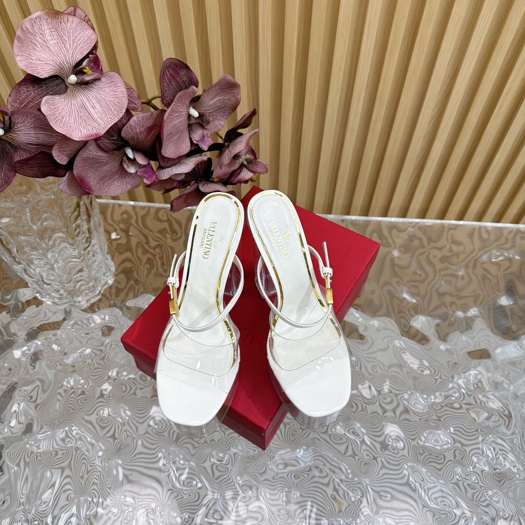 HIGH HEEL SANDAL 14CM IN WHITE CALFSKIN AND TRANSPARENT PVC