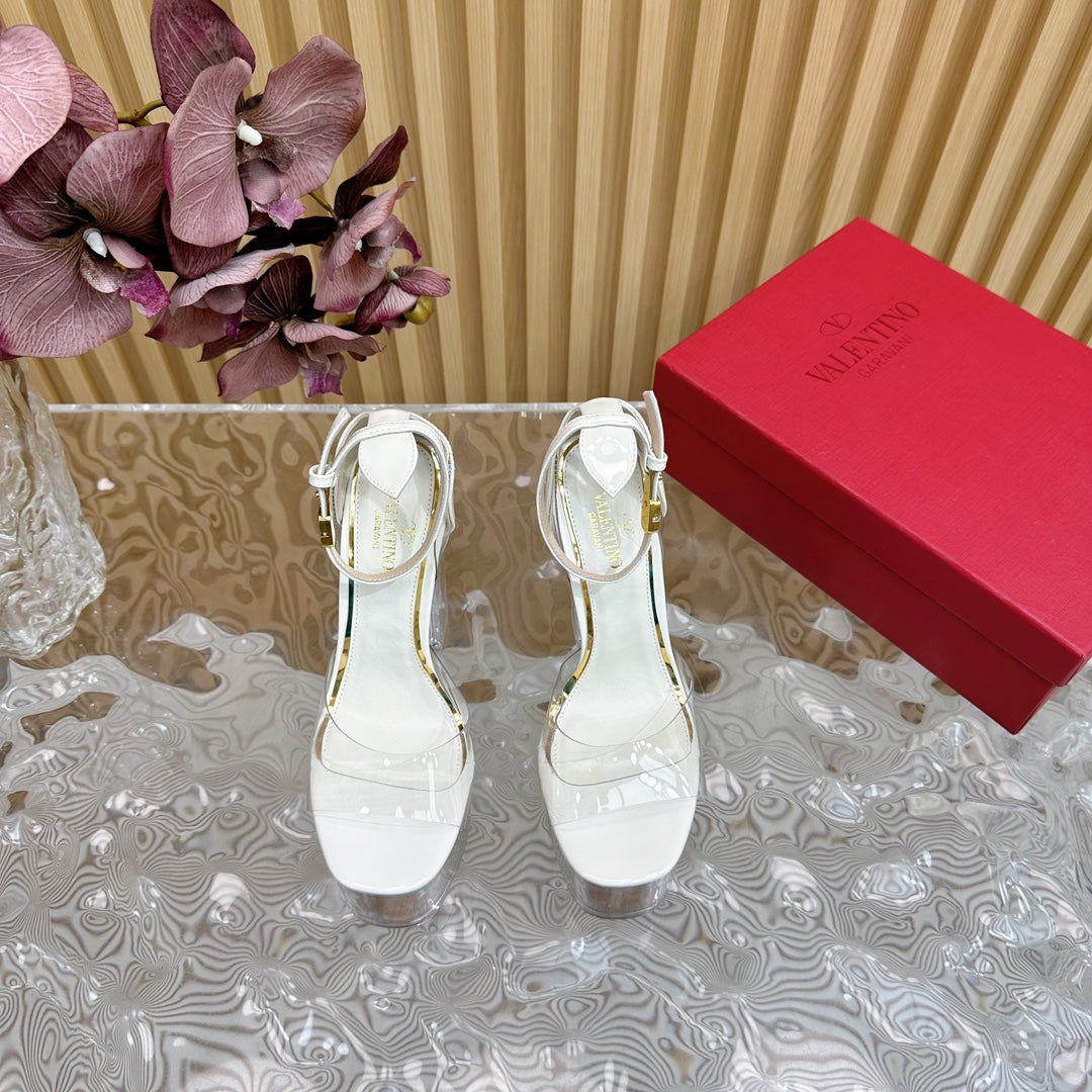HIGH SANDAL 14CM IN WHITE CALFSKIN AND TRANSPARENT PVC