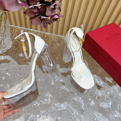 HIGH SANDAL 14CM IN WHITE CALFSKIN AND TRANSPARENT PVC