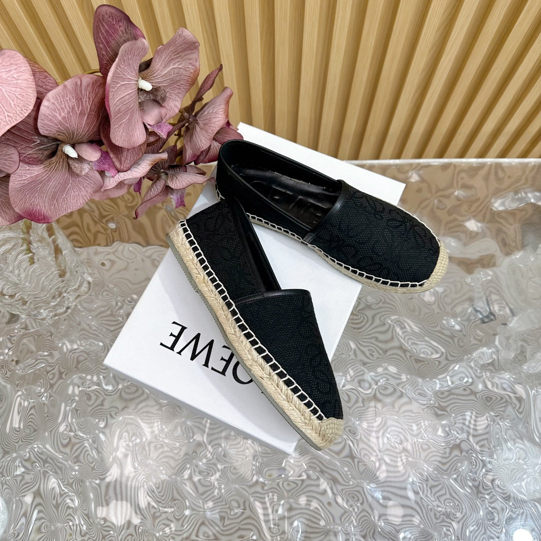 LW ANAGRAM ESPADRILLE LOAFER BLACK LINEN
