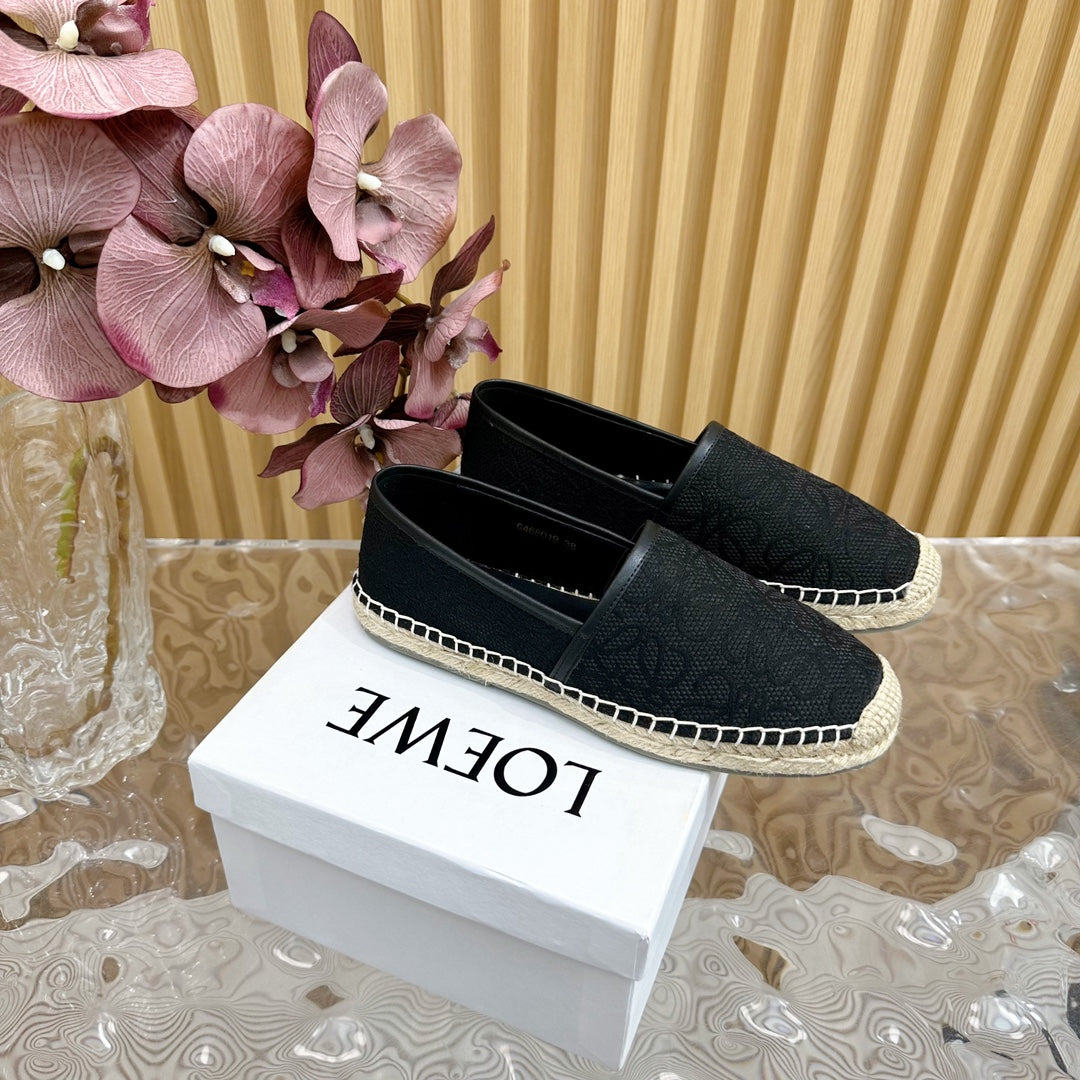 LW ANAGRAM ESPADRILLE LOAFER BLACK LINEN